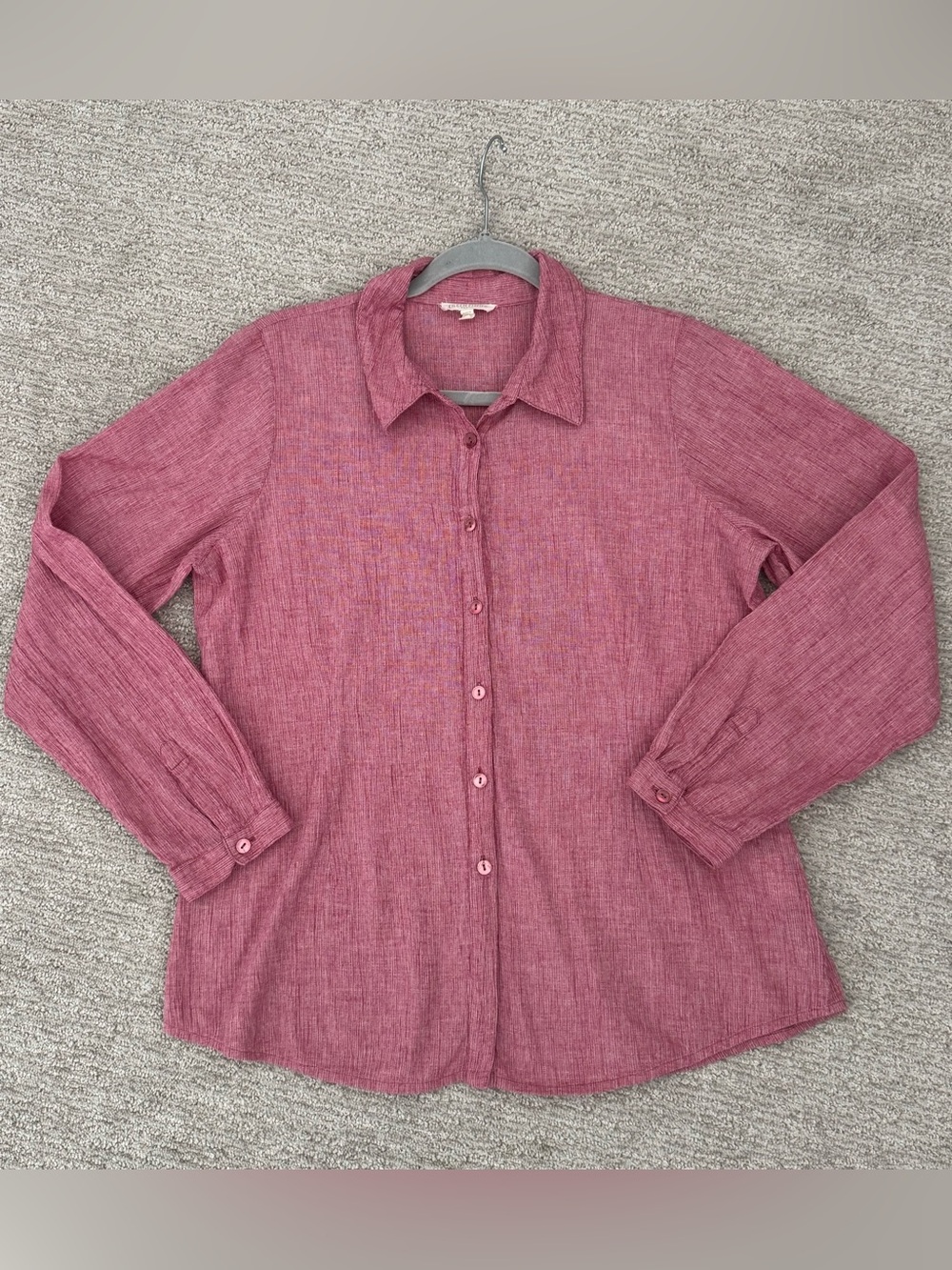 EILEEN FISHER Lightweight Organic Cotton Pink  Classic Collar  Shirt  Top Sz PL